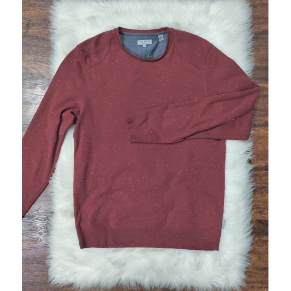 Ted Baker London Long Sleeve Crew Neck Pullover Sweater Burgundy Men's Size 4